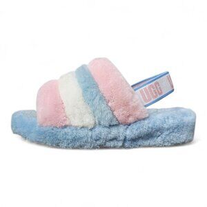 UGG Fluff Yeah Slide Blue And Pink Slippers Shearling Slingback Slip On Sandals